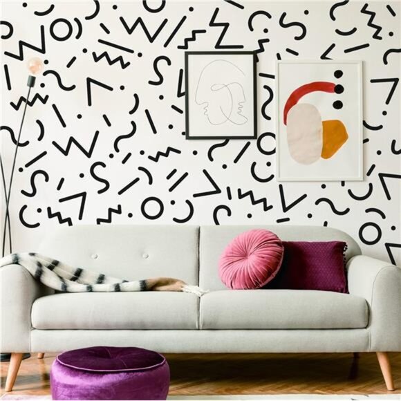 Black Geometric Wall Decals Vinyl Peel Stick Modern Abstract Lines Dots Circle A - Picture 5 of 8